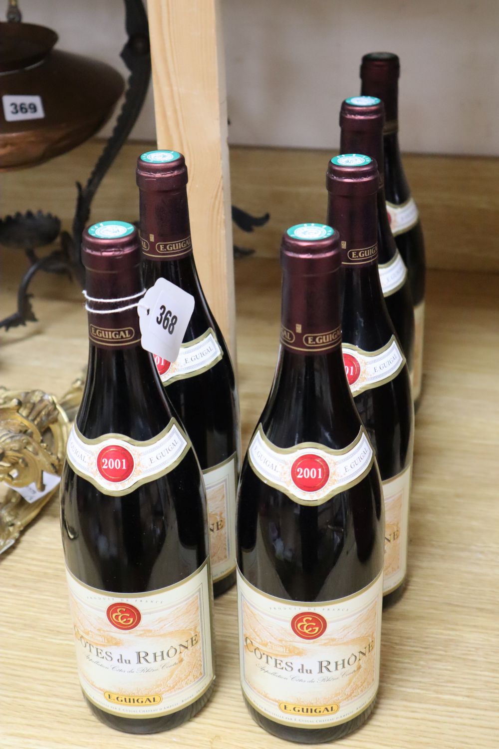 Six bottles of E. Guigal Cotes du Rhone, 75cl, 2001